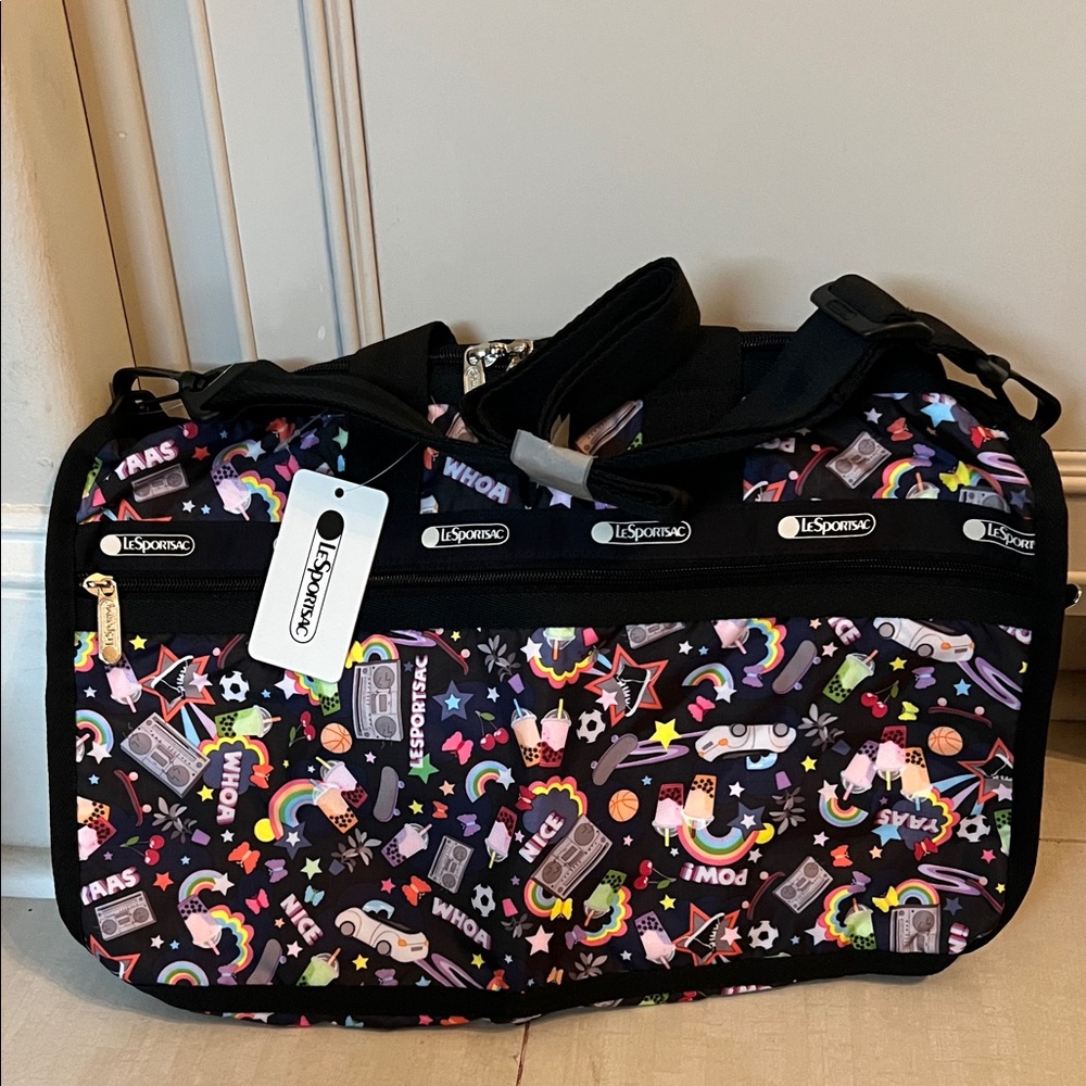 LeSportsac Black and Multicolor Graphic Duffel Bag - Picture 1 of 5